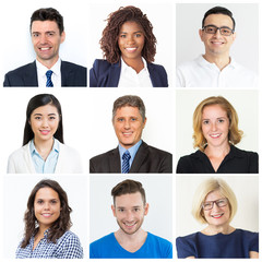 Confident businesspeople smiling and looking at camera. Isolated over white background. Diversity...