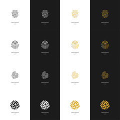 Big set of various fingerprint logos. Collection. Modern style. Vector illustration