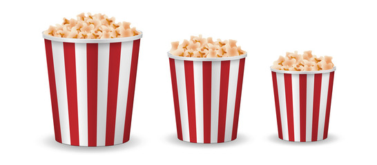 Realistic popcorn mockup isolated. Vector red striped pop corn box side view. vector illustration