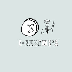 E-Business drawn concept on blue background.