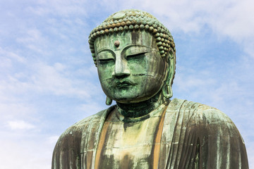 Kamakura, Japan. Views of the Great Buddha (Daibutsu), large bronze statue representing Amida Buddha (Amitabha) in Kotoku-in Buddhist temple