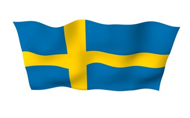 The flag of Sweden. Official state symbol of the Kingdom of Sweden. A blue field with a yellow Scandinavian cross that extends to the edges of the flag. 3d illustration