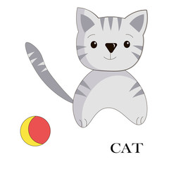 Children's illustration of a cat on a white background. Vector illustration cartoon. For logos, postcards, icons.