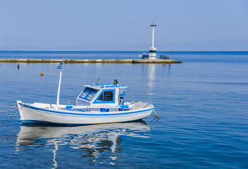 Barge in home port on Greek island