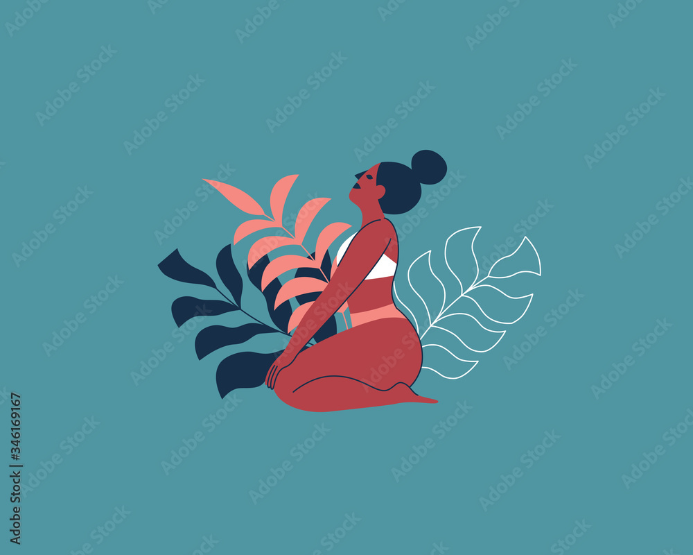 Aufkleber beautiful female figure. vector logo design template and illustration in simple minimal linear style