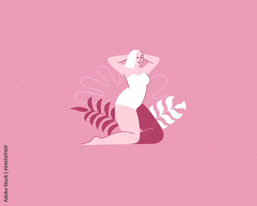 Aufkleber beautiful female figure. vector logo design template and illustration in simple minimal linear style