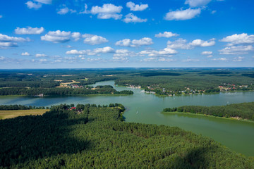 Fototapeta na wymiar Aerial view of Wdzydze Landscape Park. Kashubian Landscape Park. Kaszuby. Wdzydze Kiszewskie. Poland. Bird eye view.