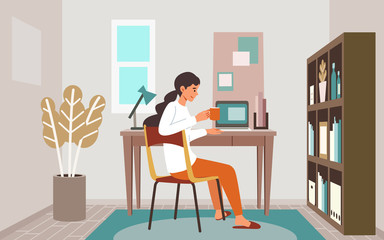 ホームオフィスでテレワークを行う女性のイメージ