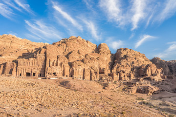 Royal Tombs from far in Petra, View of Main Trail part of Petra, Petra panoramic view
