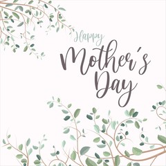 Happy Mothers Day. Green leaves on Tree.
