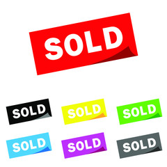 Sold square sticker illustration. Sold vector icon set. marketin gsign collection.