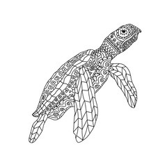 Fototapeta premium Stylized tortoise coloring book on isolated white background. Anitstress and development for children and adults. Zentangle style. Print on fabric, clothes, tattoo. Vector stock illustration.