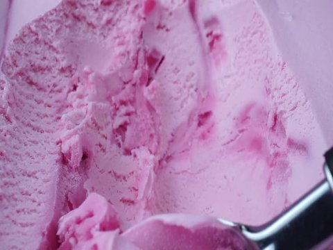 Closeup Scooping ice cream Strawberry, Food concept.