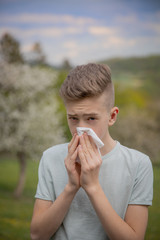Suffering from pollen allergy stock photo