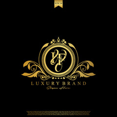 I & F IF logo initial Luxury ornament emblem. Initial luxury art vector mark logo, gold color on black background.