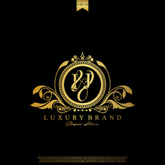 I & J IJ logo initial Luxury ornament emblem. Initial luxury art vector mark logo, gold color on black background.
