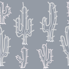 pattern with cacti on a gray background. illustration of funny cacti, suitable for print on fabric.