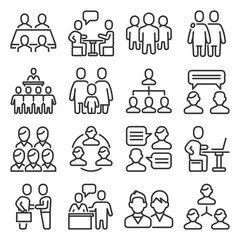 Fototapeta premium Meeting Icons Set on White Background. Line Style Vector