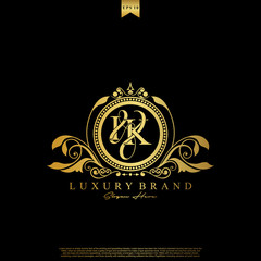 I & K IK logo initial Luxury ornament emblem. Initial luxury art vector mark logo, gold color on black background.