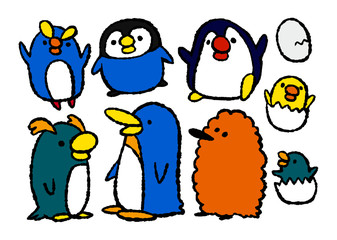 ペンギンのベクターイラスト。南極をはじめ南半球に生息しているペンギンたち。日本は野生のペンギンはいませんが、水族館や動物園で会うことができる人気のアニマルズです。