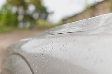 A fragment of the element of the car after the rain