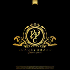 I & P IP logo initial Luxury ornament emblem. Initial luxury art vector mark logo, gold color on black background.