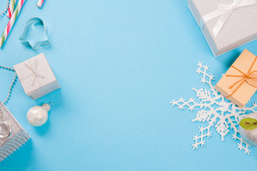 Close-up of gift box and Christmas decorations