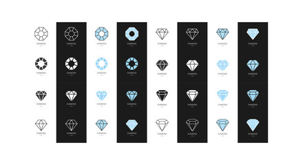 Big set of diamonds logos. Collection. Modern style vector illustration.