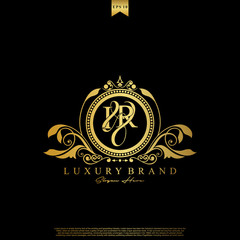I & R IR logo initial Luxury ornament emblem. Initial luxury art vector mark logo, gold color on black background.