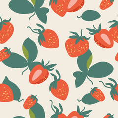 Vector illustration seamless pattern with fresh strawberries. Colorful summer wallpaper. Berries fruits collection.
