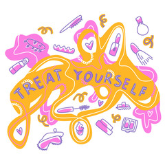 Treat yourself lettering vector illustration with decorative elements. Template for poster, t-shirt, greeting card design.