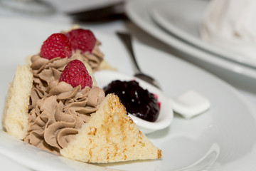 liver paste decorated with raspberries with fried crackers and jam