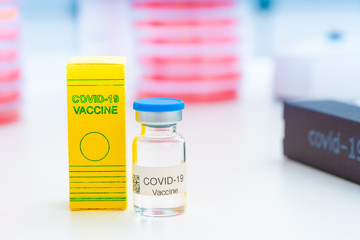 Coronavirus Covid-19 vaccine vial in medical lab, immunization and treatment from coronavirus...