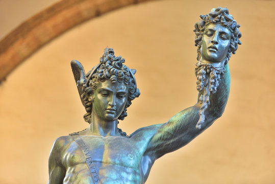  Ancient style sculpture of Perseus with the Head of Medusa in Florence, Italy
