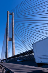 Cable bridge over the river in Kyiv