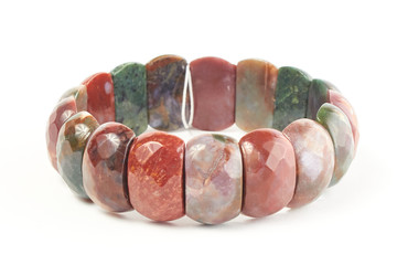 semiprecious jasper bracelet on a white background. close up