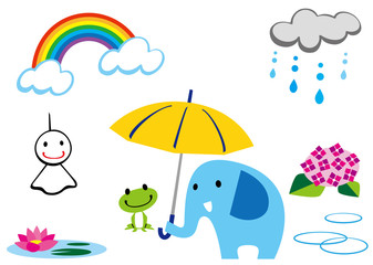 ゾウさん　梅雨イラストセット