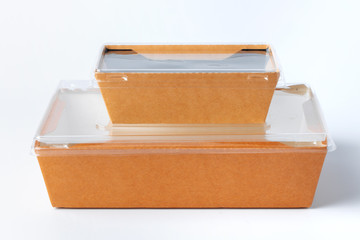 Cardboard brown  food box pack isolated on white background close up