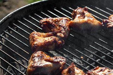 BBQ grill with chicken wings. BBQ season