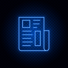 newspaper blue neon vector icon .Transparent background. Blue neon vector icon