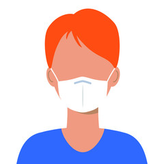 Coronavirus 2019-nCoV illustration. Man or woman wearing white medical face mask. Quarantine and self-isolation.Vector flat illustration.