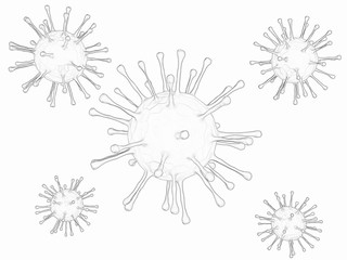 Colorless 3D COVID-19 . Black and white Corona virus for coloring