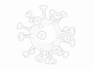 Colorless 3D COVID-19 . Black and white Corona virus for coloring