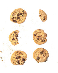 group pack of chocolate chip cookies isolated. White Background with clipping path.