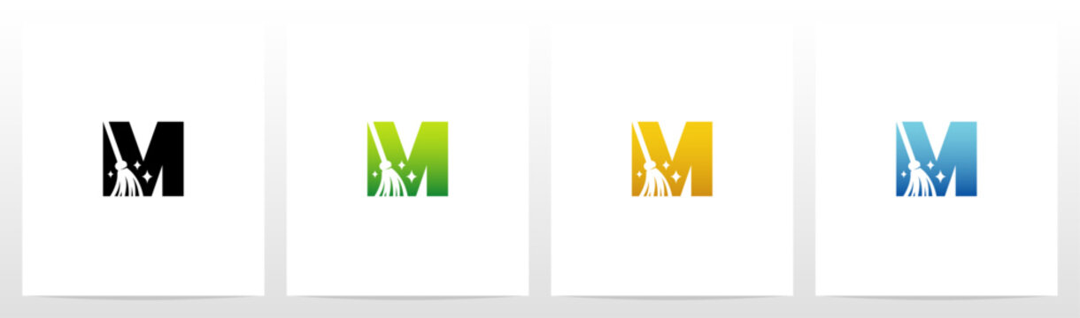 Broom On Letter Logo Design M