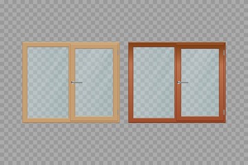 Wooden windows set vector illustration isolated on transparent background