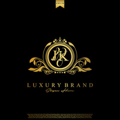 J & K JK logo initial Luxury ornament emblem. Initial luxury art vector mark logo, gold color on black background.
