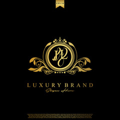 J & L JL logo initial Luxury ornament emblem. Initial luxury art vector mark logo, gold color on black background.