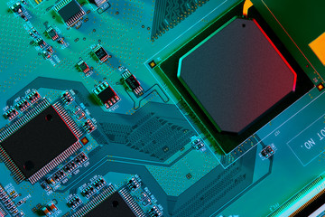 Electronic circuit board close up.