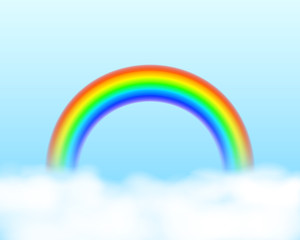 Rainbow in the blue sky over the white clouds.